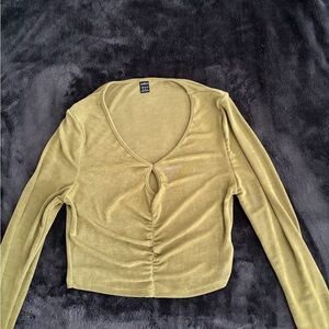 SHEIN Olive Green Ruched Long Sleeve Top
